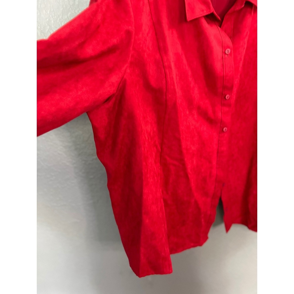 NWT Catherines Red Velour Shirt 5X Plus Red Long Sleeve Button Up Office Career - Picture 4 of 10